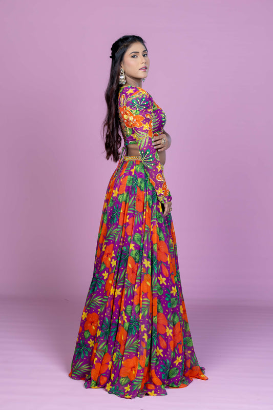 One-Shoulder Dori Lehenga Set