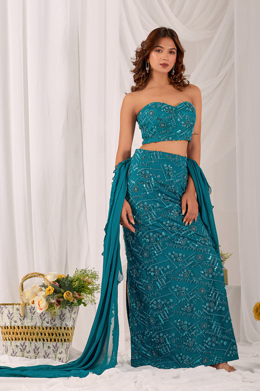 Aqua Serene Pencil Skirt Set