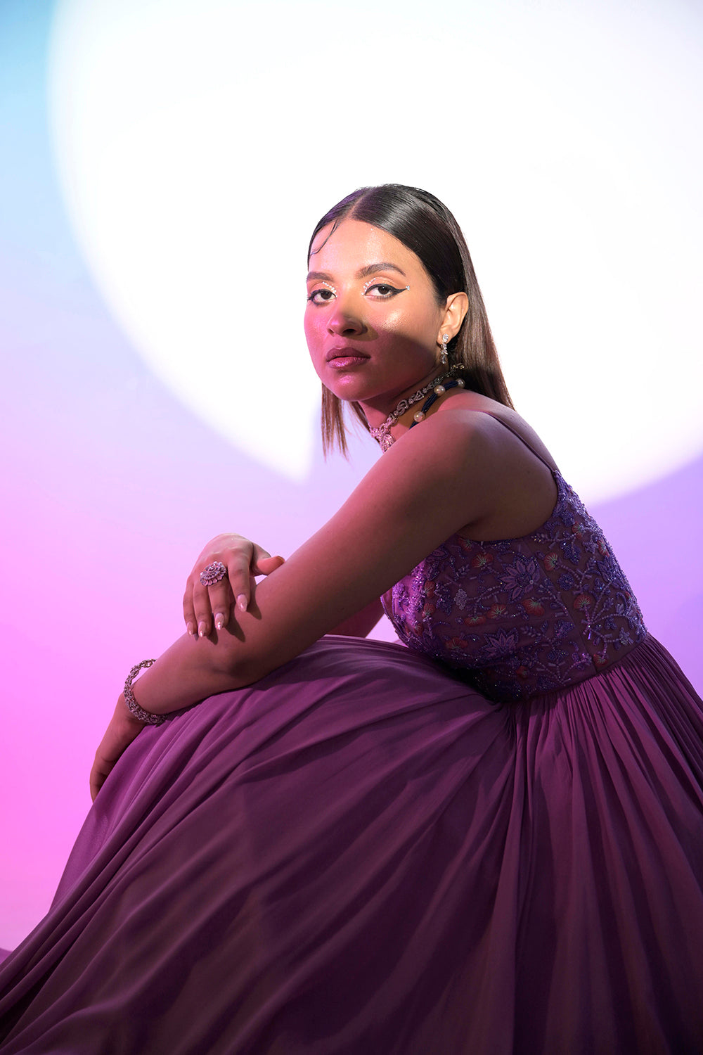 Orchid flame Anarkali gown