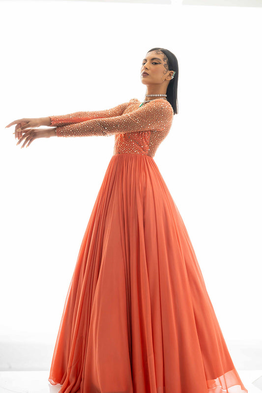 Apricot Sunburst Glamour Gown