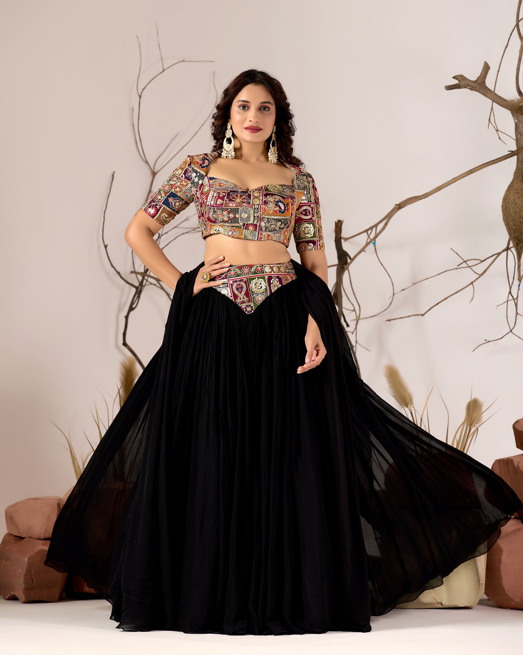 Mosaic Noir - Embroidered Lehenga Set