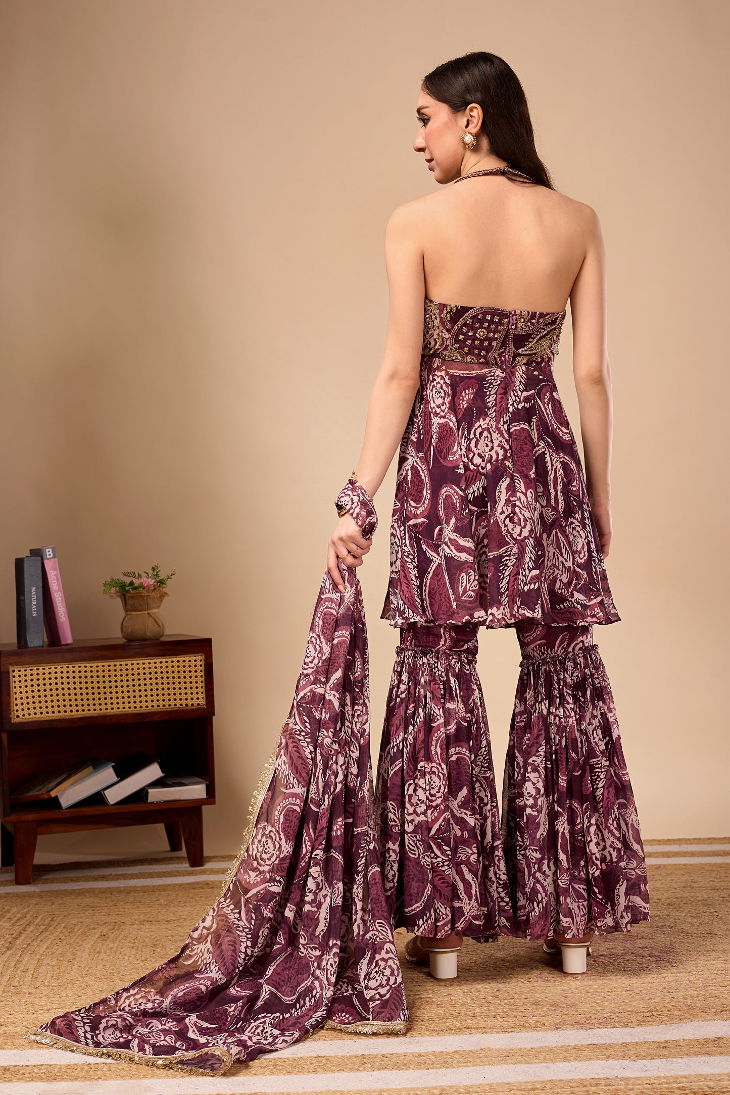 Paisley Print Halter Tunic with Statement Sharara Pants
