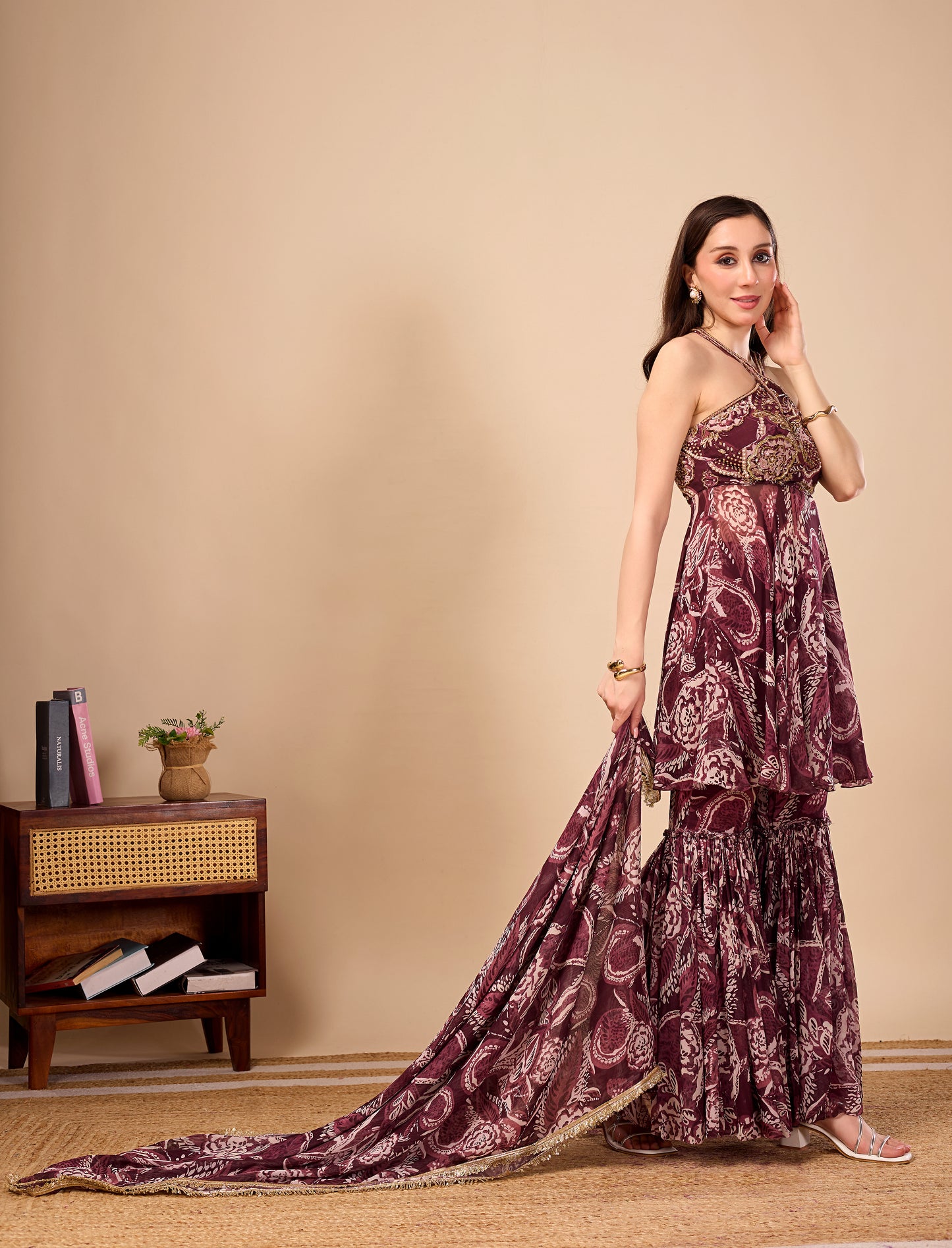 Paisley Print Halter Tunic with Statement Sharara Pants