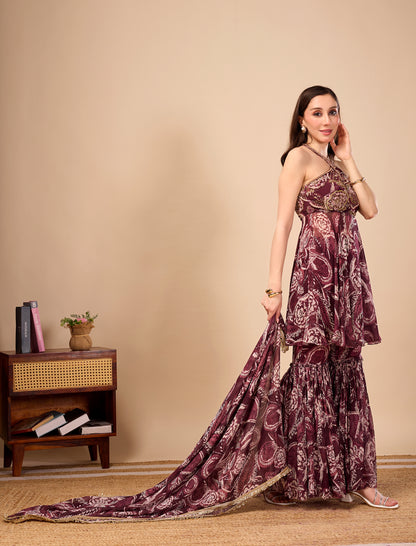 Paisley Print Halter Tunic with Statement Sharara Pants