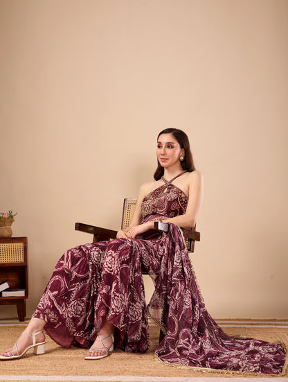 Paisley Print Halter Tunic with Statement Sharara Pants