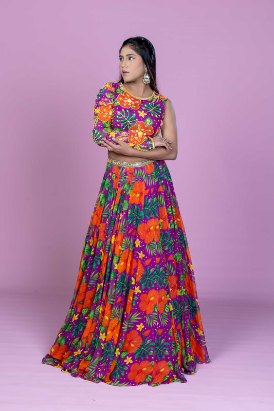 One-Shoulder Dori Lehenga Set