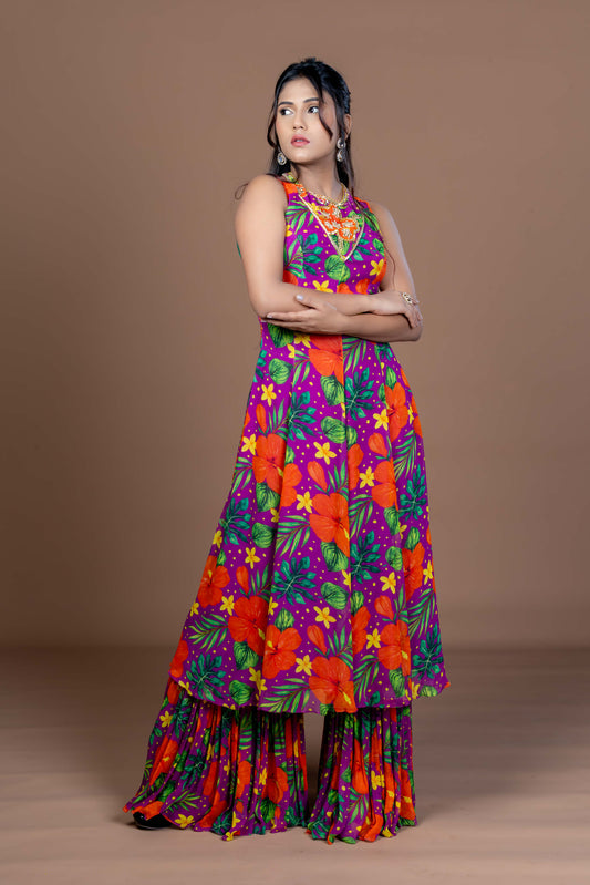 Purple Love Kurta Sharara set