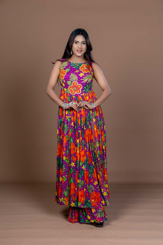 Tropical Dori Anarkali–Sharara Set