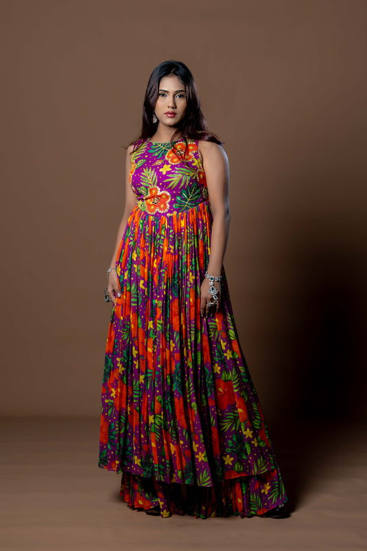 Tropical Dori Anarkali–Sharara Set