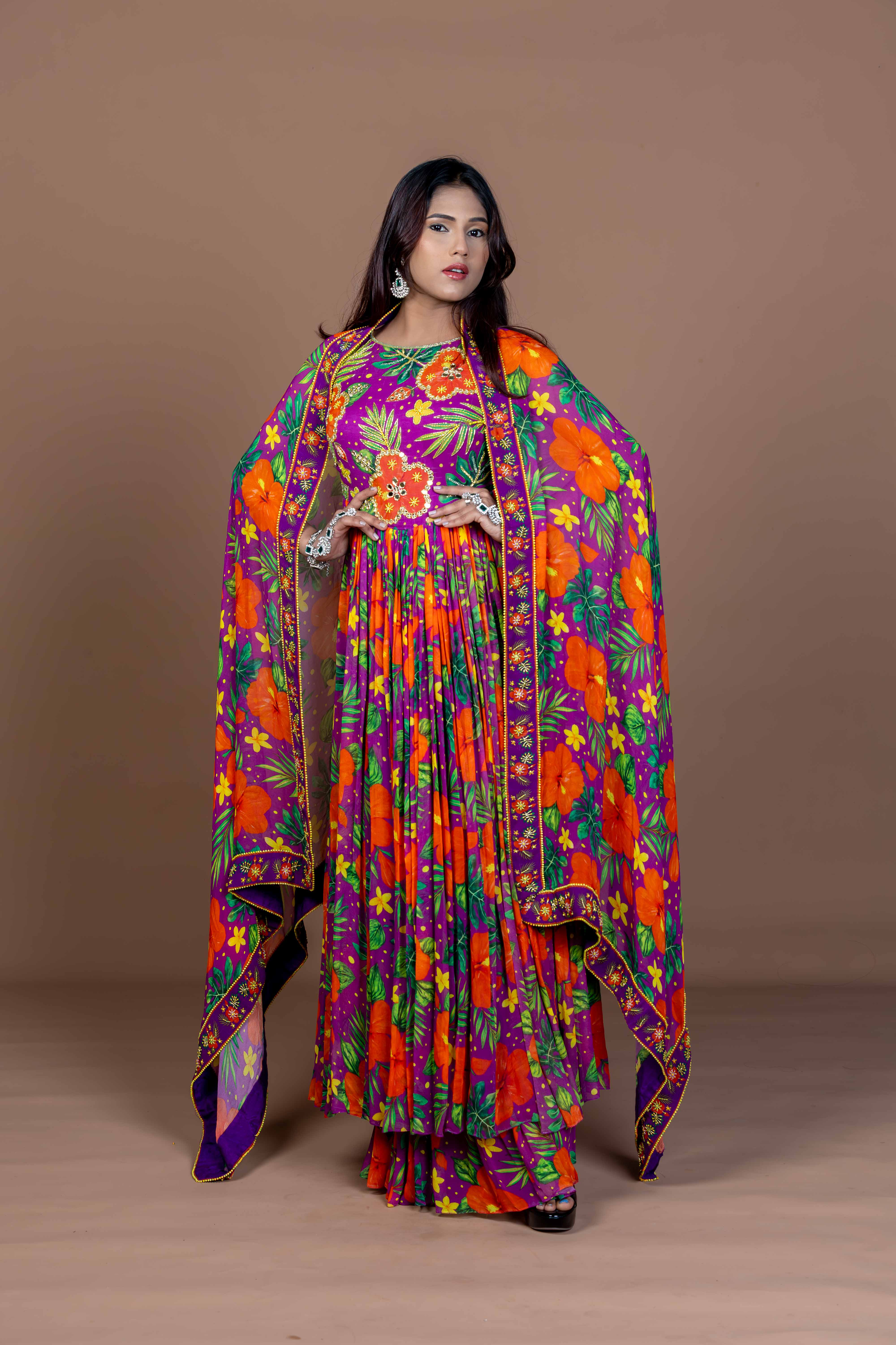 Tropical Dori Anarkali–Sharara Set