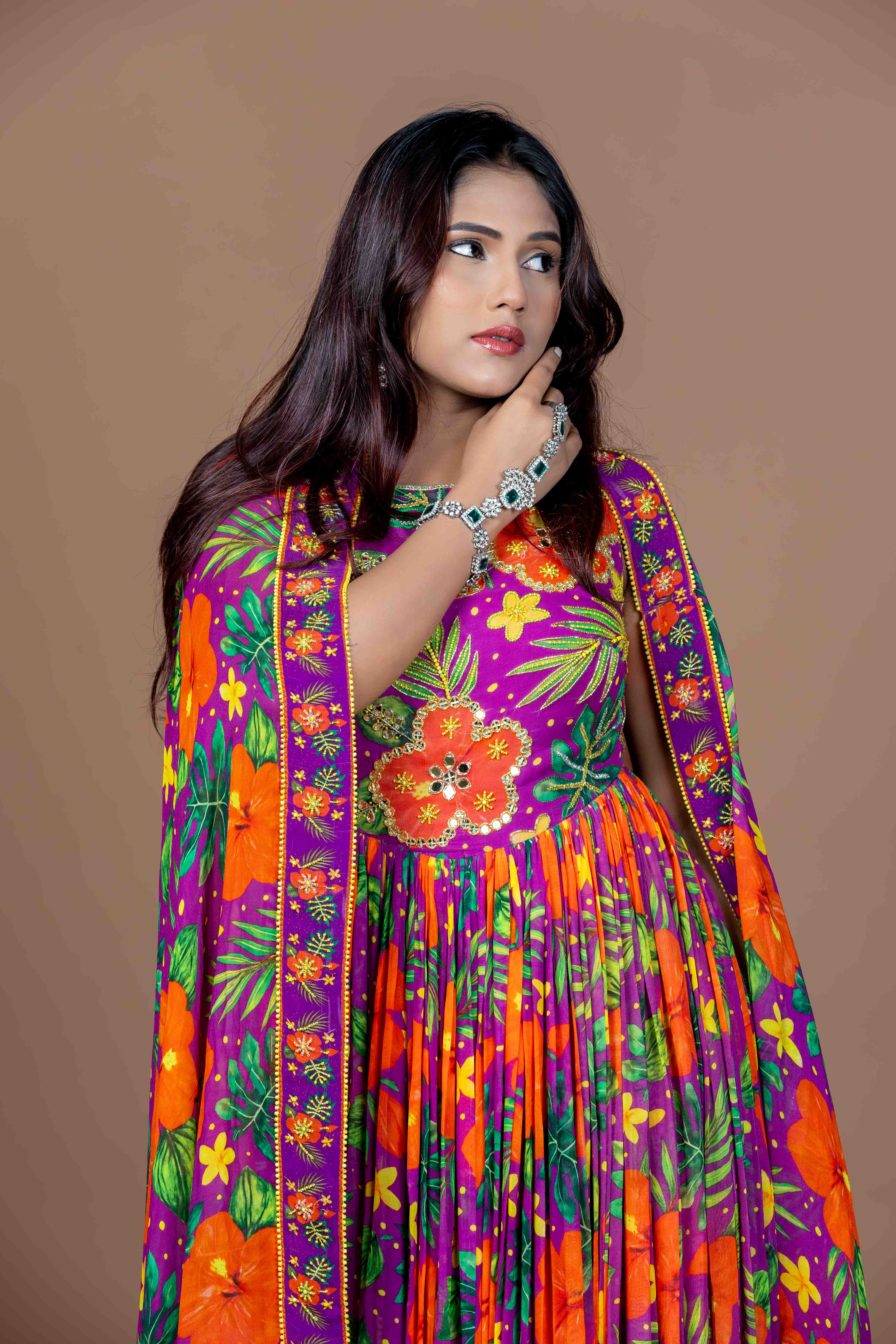 Tropical Dori Anarkali–Sharara Set