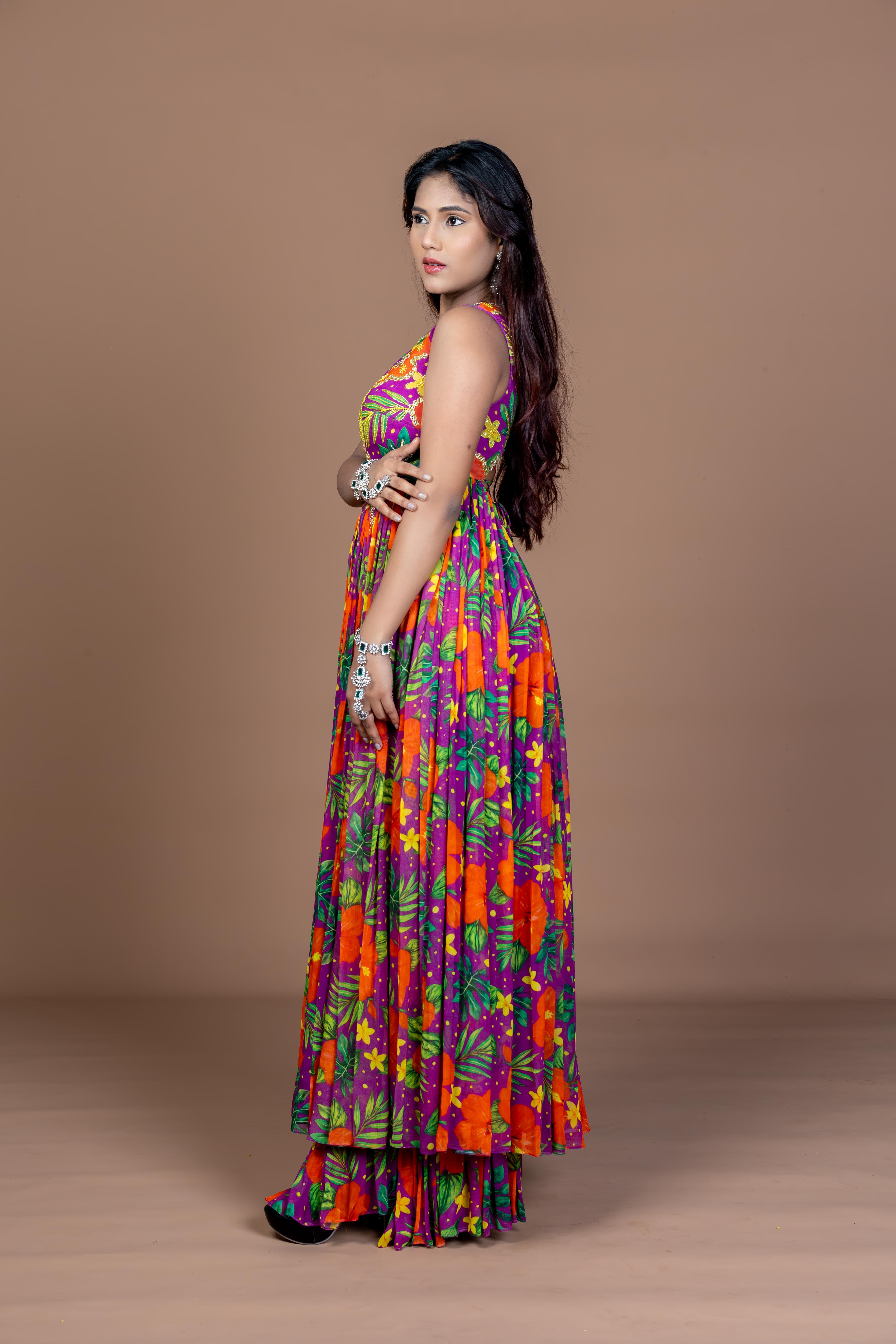 Tropical Dori Anarkali–Sharara Set