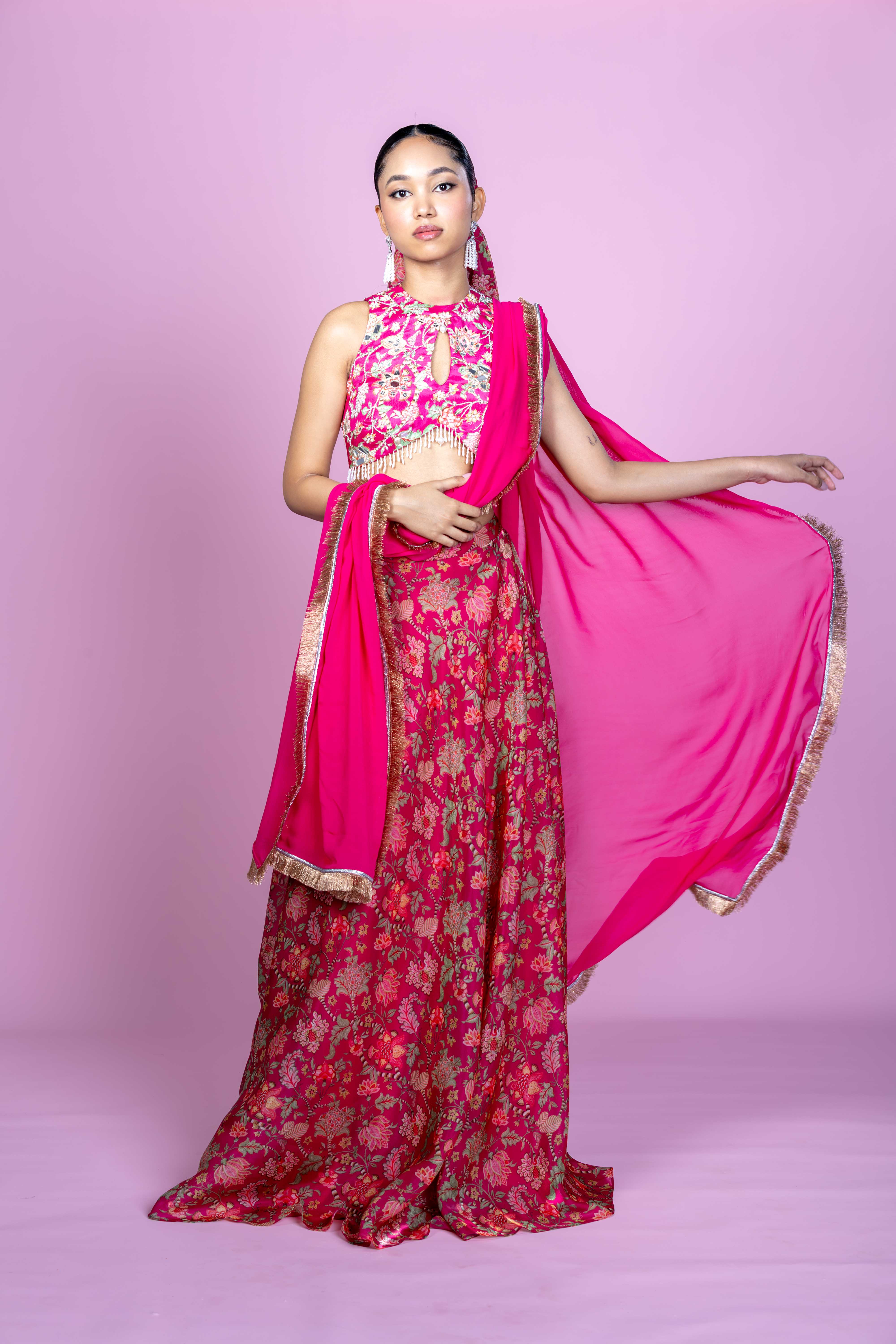 Floral Fiesta - Crop top Lehenga skirt