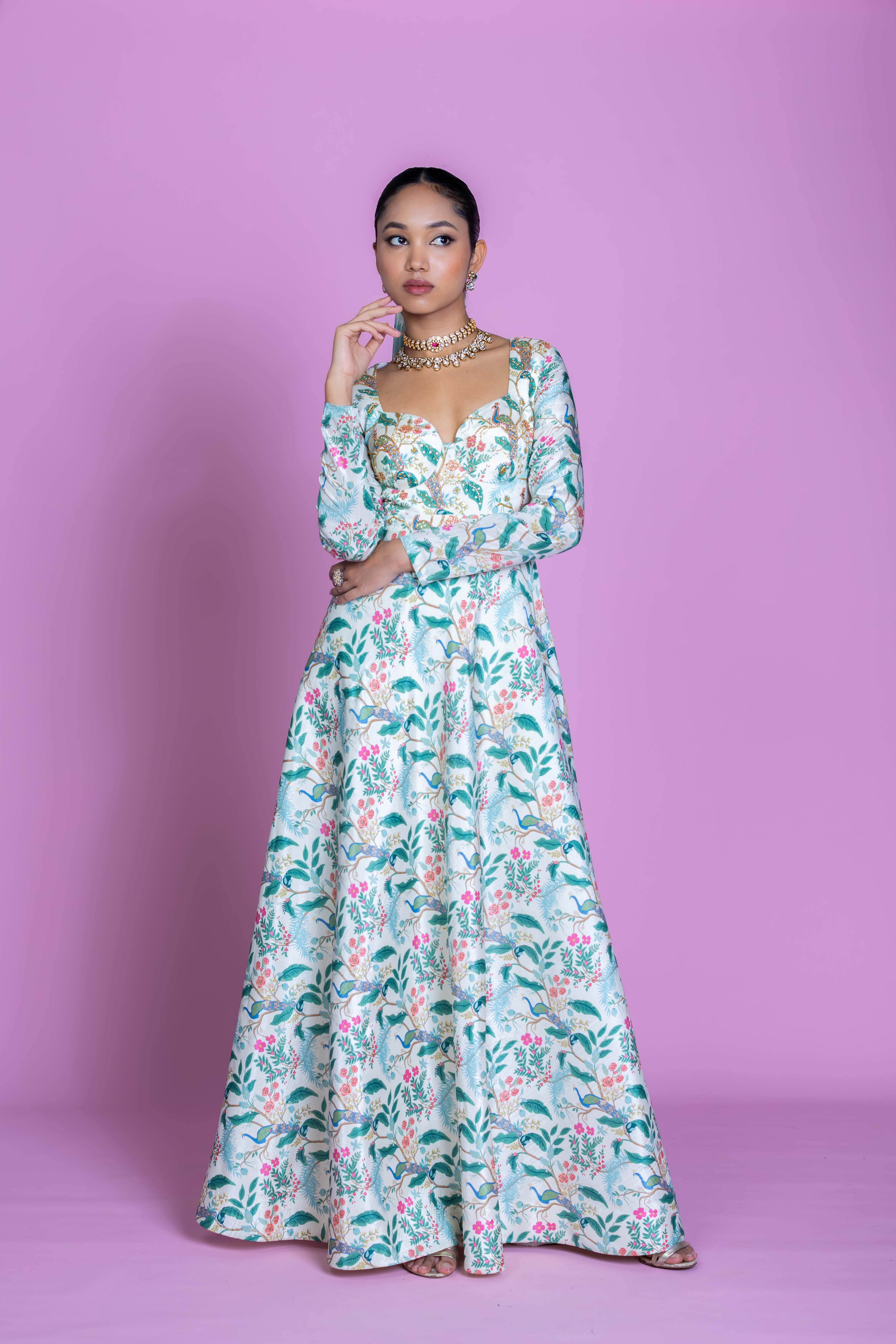 Ivory Serenade Embroidered Anarkali Gown Set