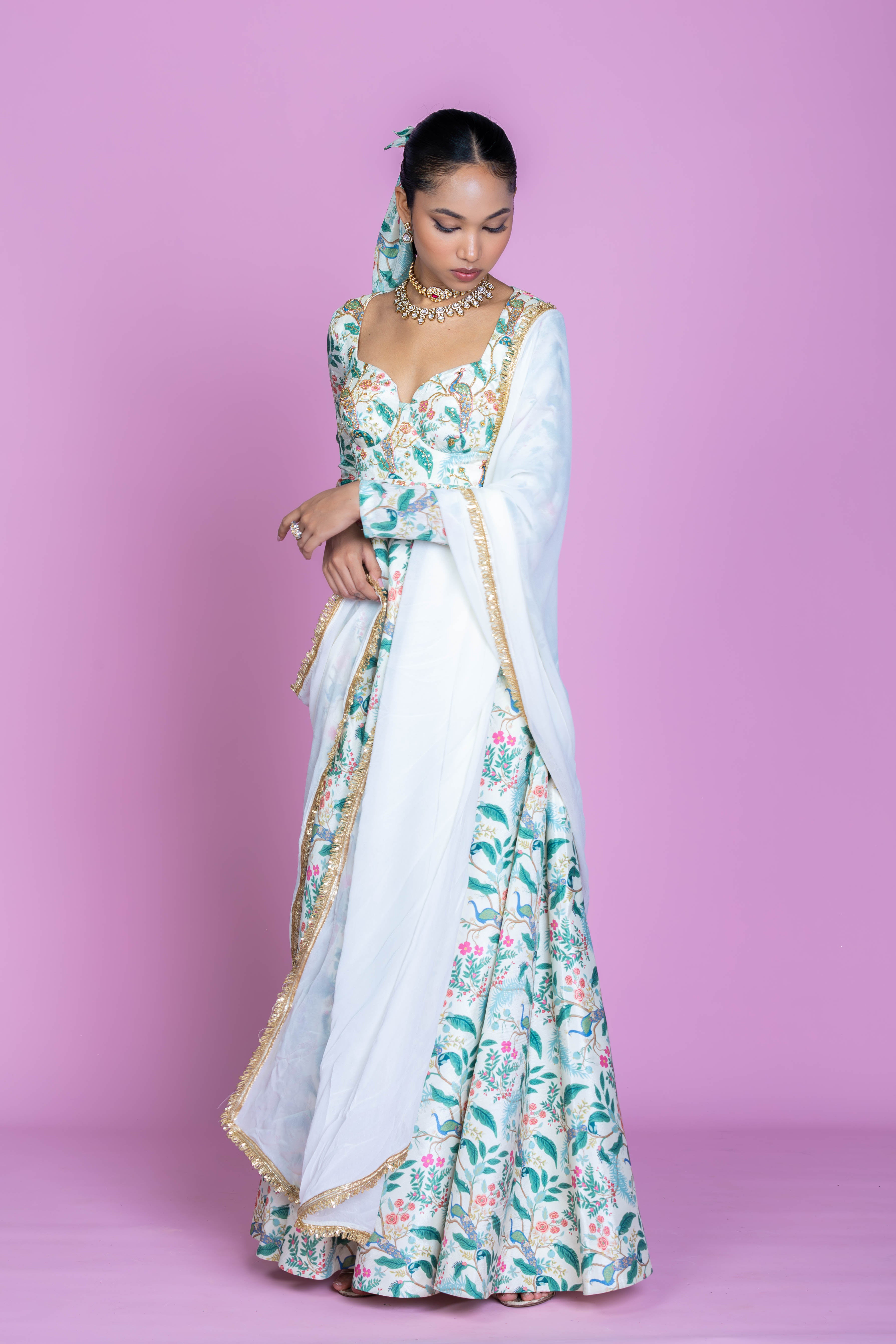 Ivory Serenade Embroidered Anarkali Gown Set