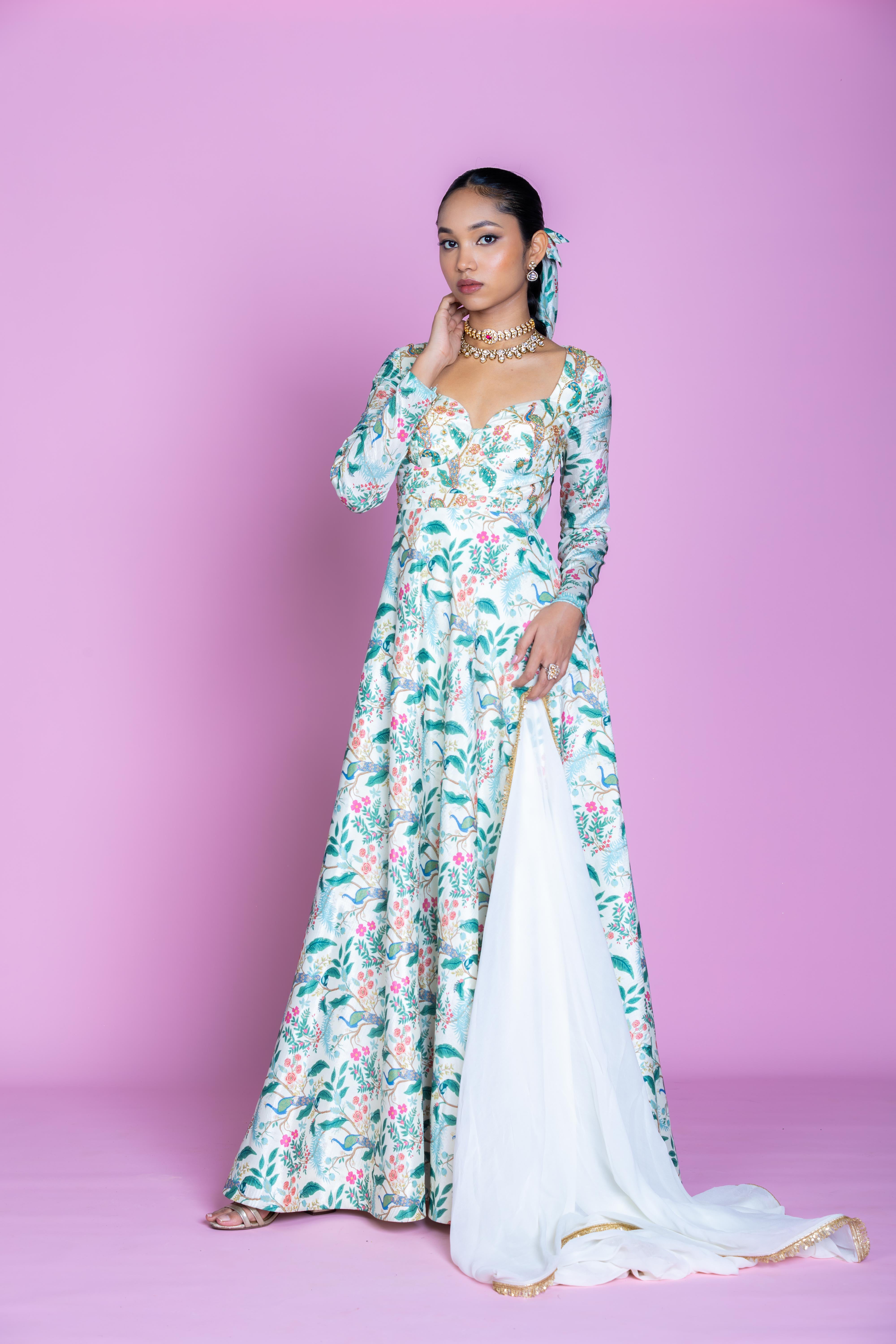 Ivory Serenade Embroidered Anarkali Gown Set