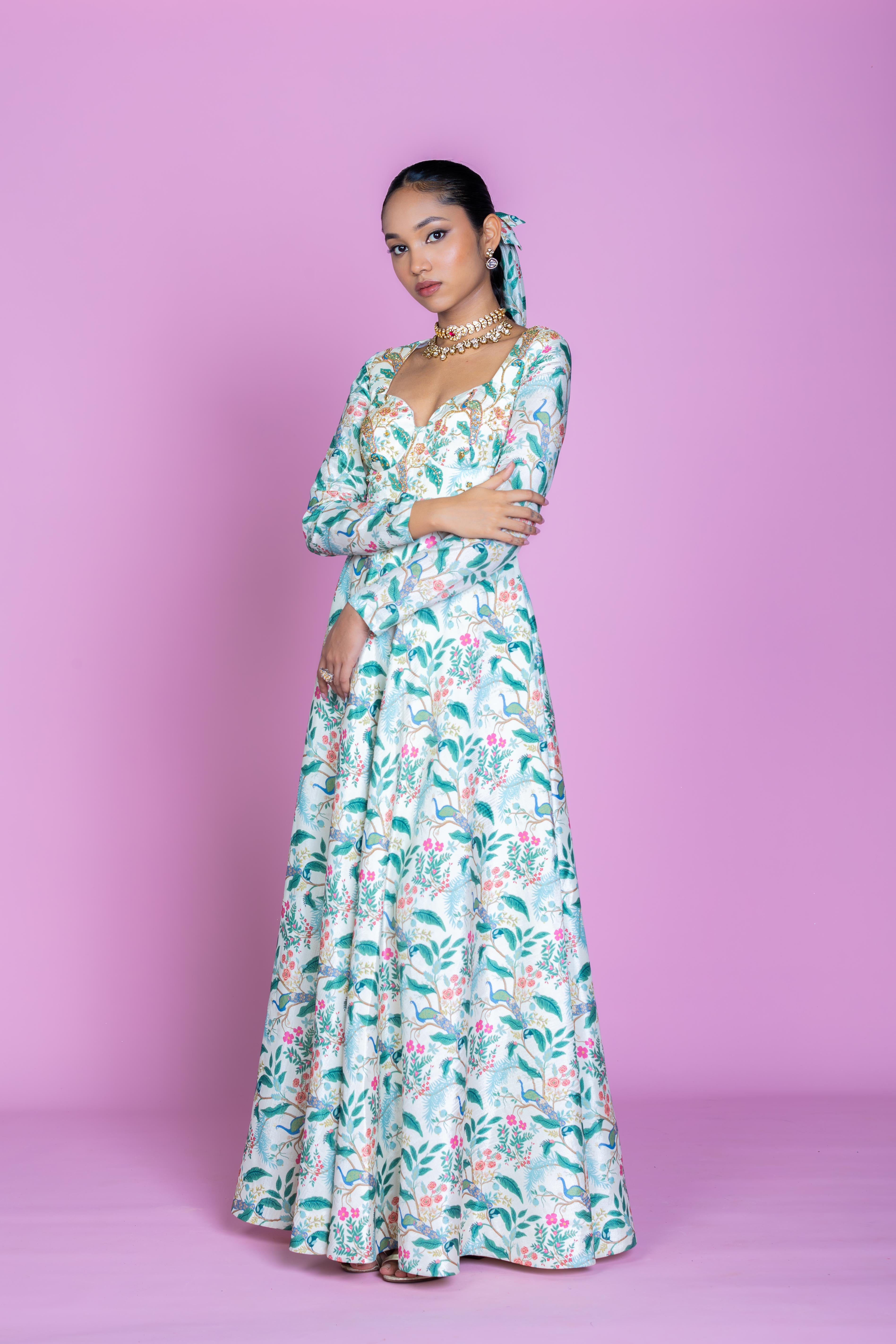 Ivory Serenade Embroidered Anarkali Gown Set