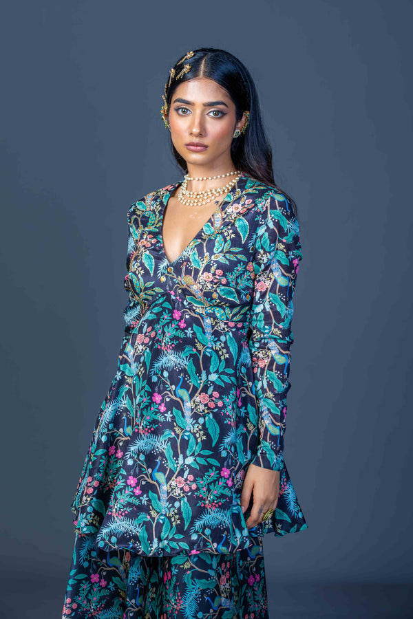 Midnight Peacock Peplum Ensemble