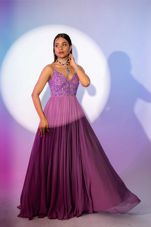 Orchid flame Anarkali gown