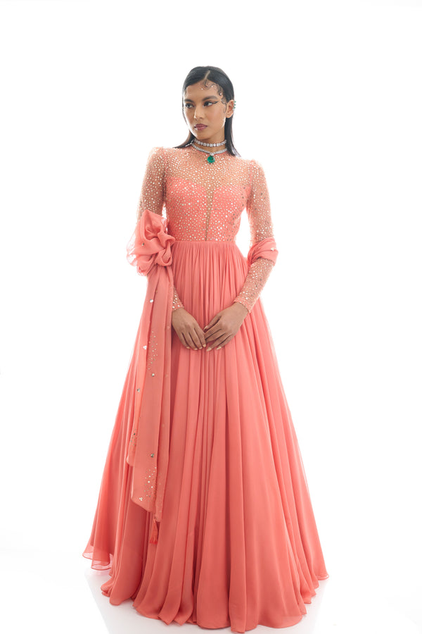 Apricot Sunburst Glamour Gown