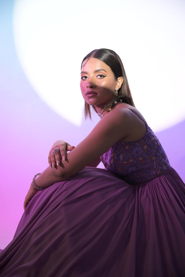 Orchid flame Anarkali gown