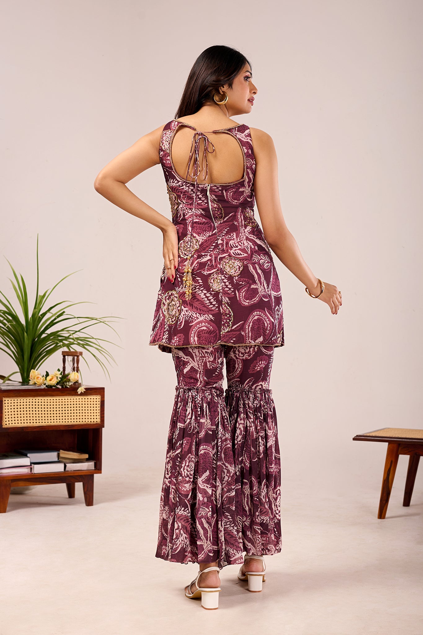 Plum Paisley Printed Sharara Set with Dupatta