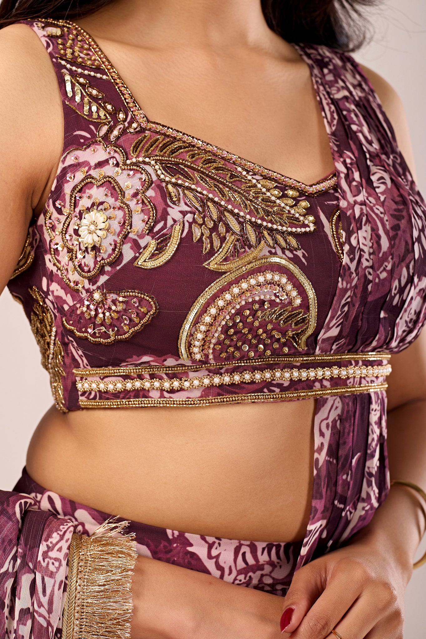 Wine Paisley Draped Palazzo Set