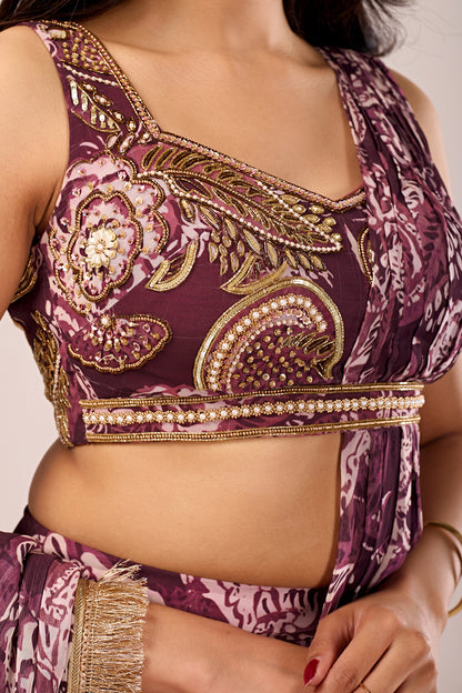 Wine Paisley Draped Palazzo Set
