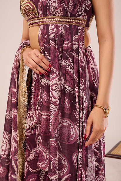 Wine Paisley Draped Palazzo Set