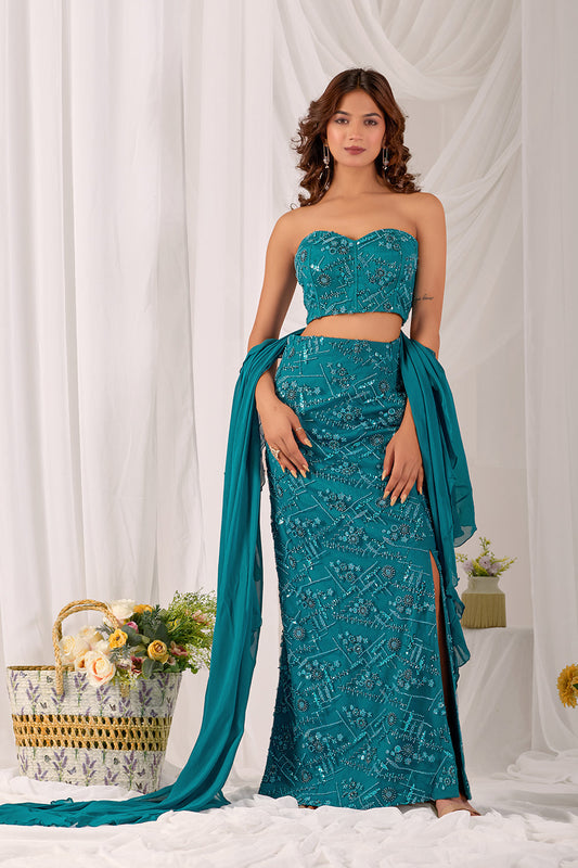 Aqua Serene Pencil Skirt Set