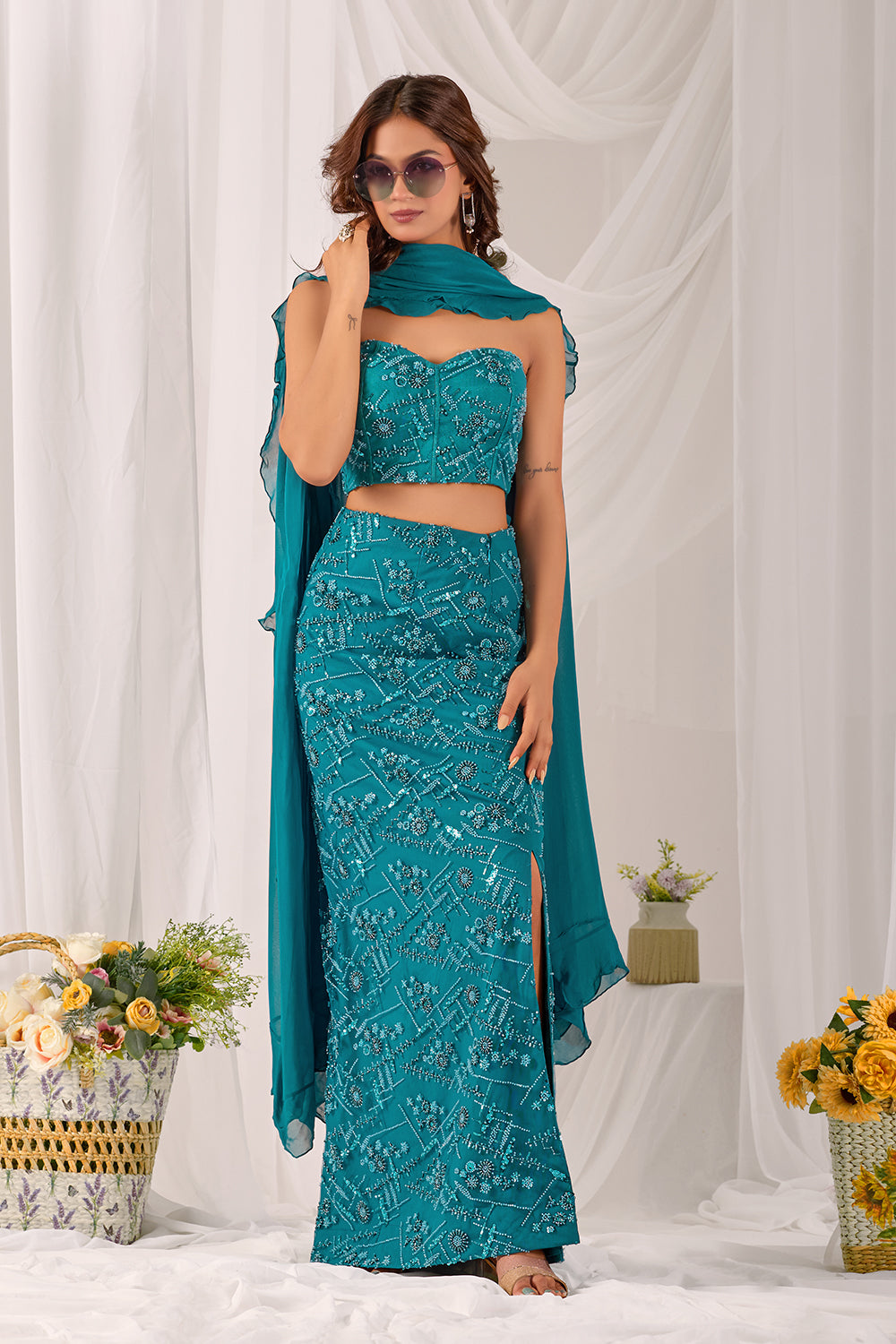 Aqua Serene Pencil Skirt Set