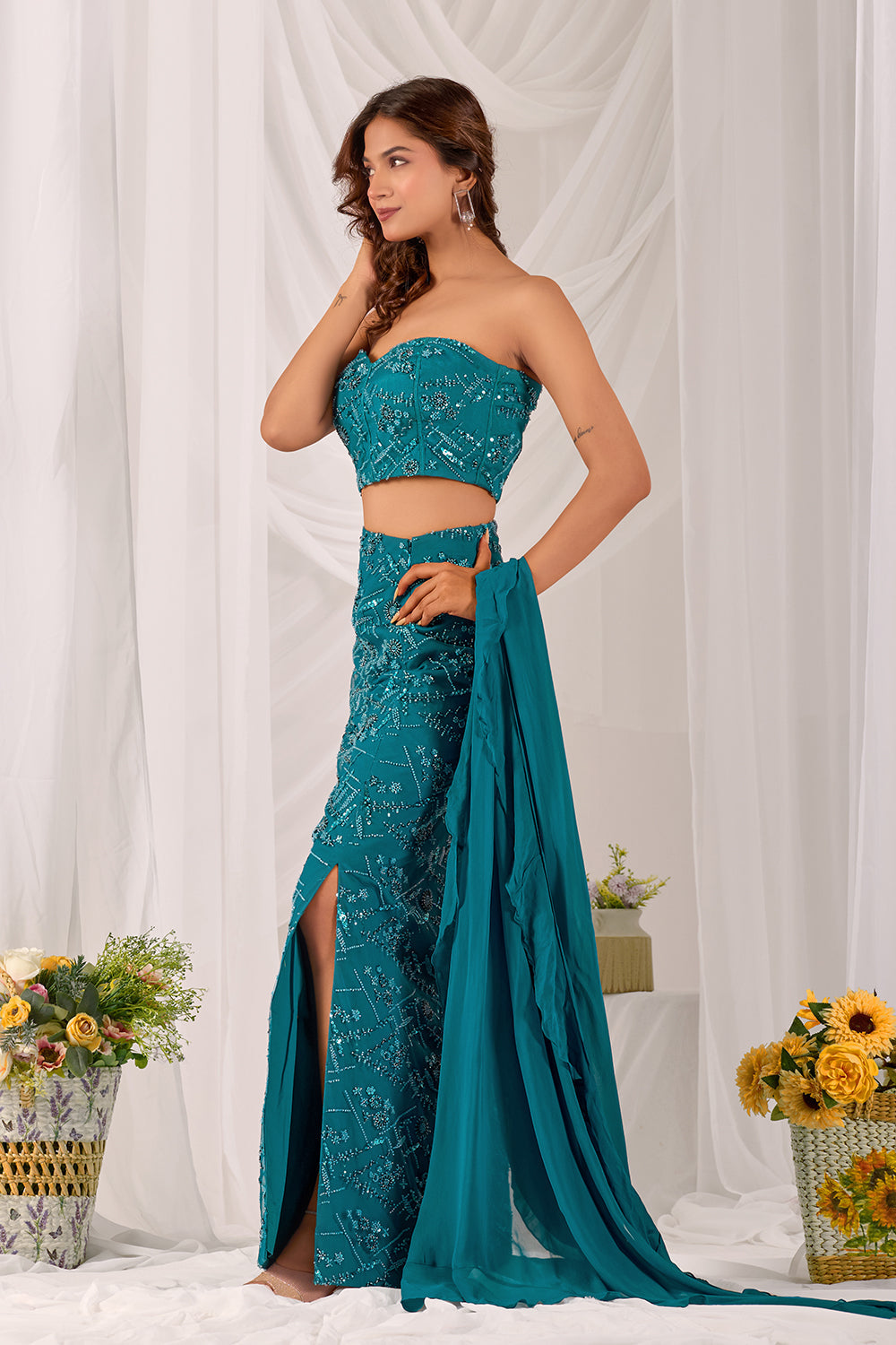 Aqua Serene Pencil Skirt Set
