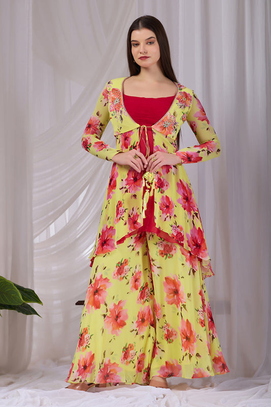 Blush Layered Kurta–Palazzo Set