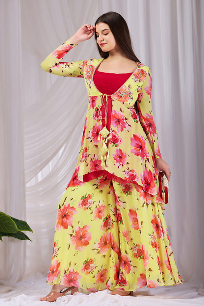 Blush Layered Kurta–Palazzo Set