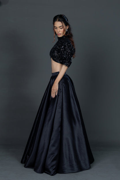 Classic black Madrid skirt blouse set