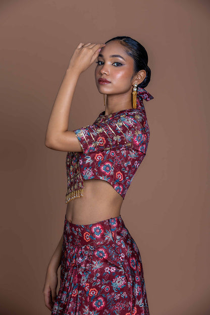 Garnet Grid Draped Skirt Set