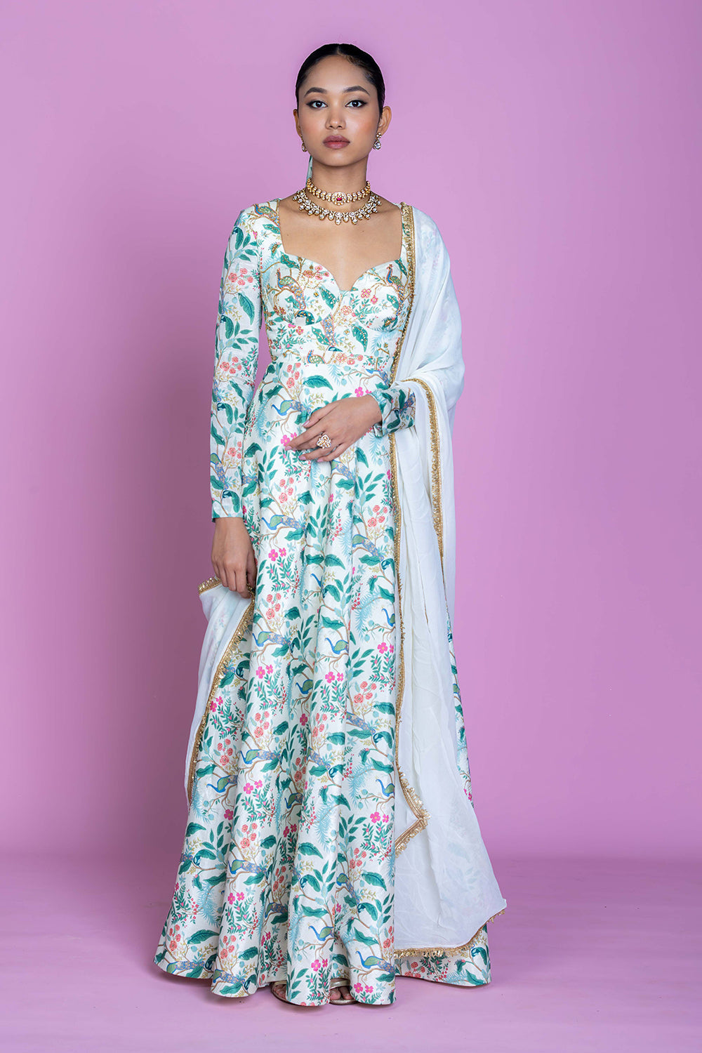 Ivory Serenade Embroidered Anarkali Gown Set