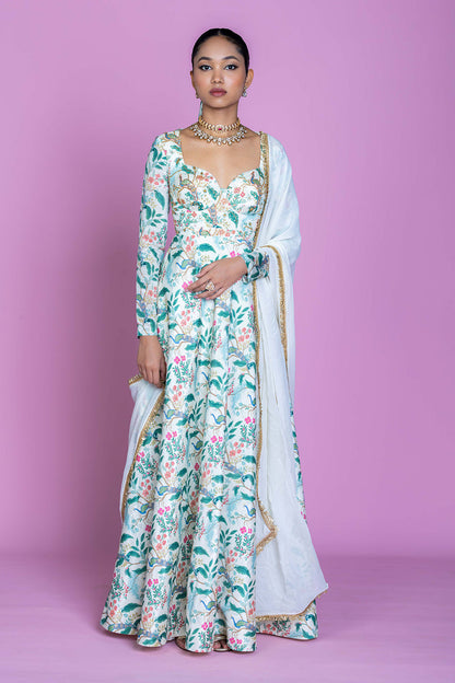 Ivory Serenade Embroidered Anarkali Gown Set
