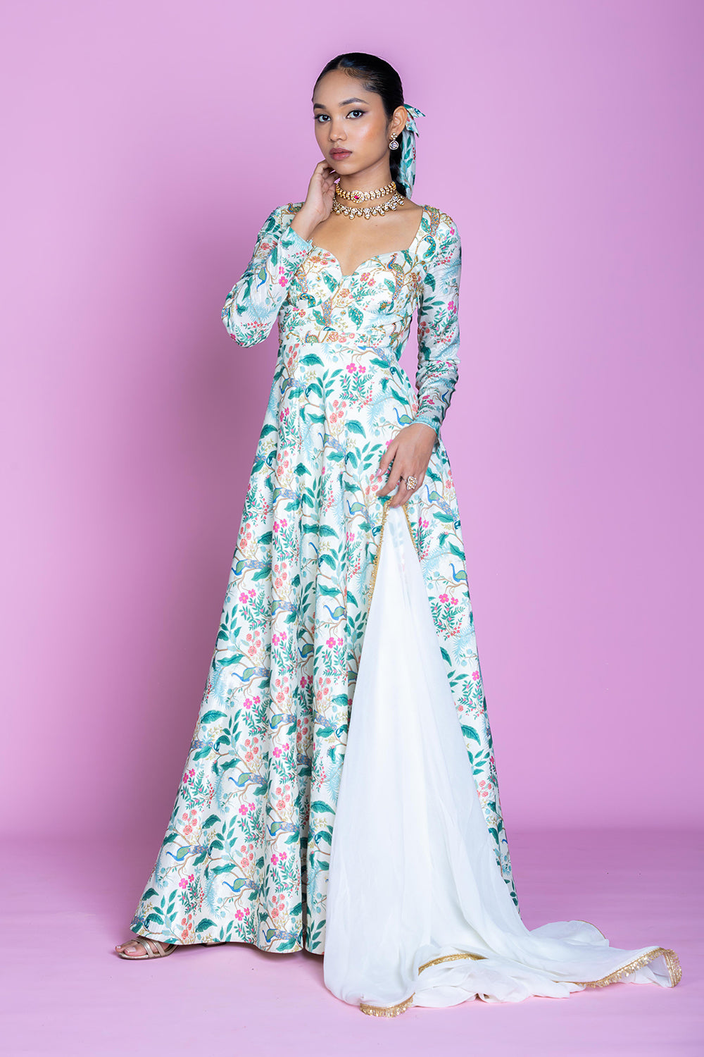 Ivory Serenade Embroidered Anarkali Gown Set