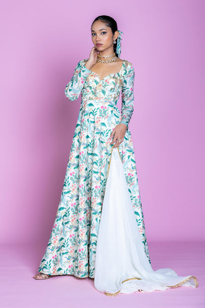Ivory Serenade Embroidered Anarkali Gown Set