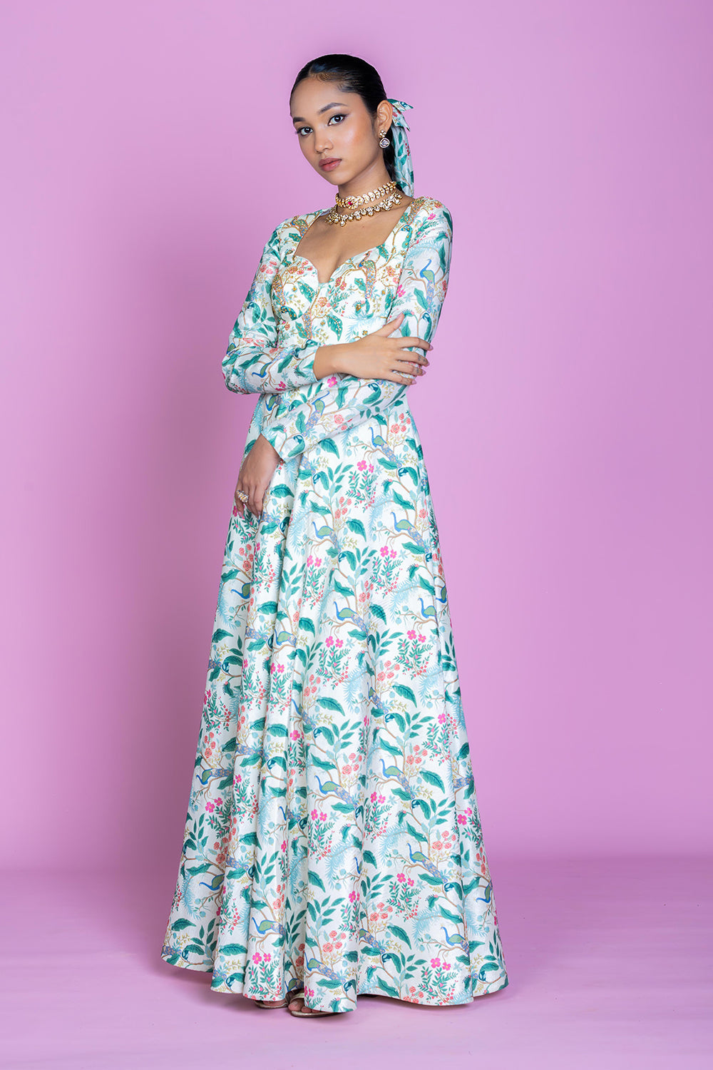 Ivory Serenade Embroidered Anarkali Gown Set