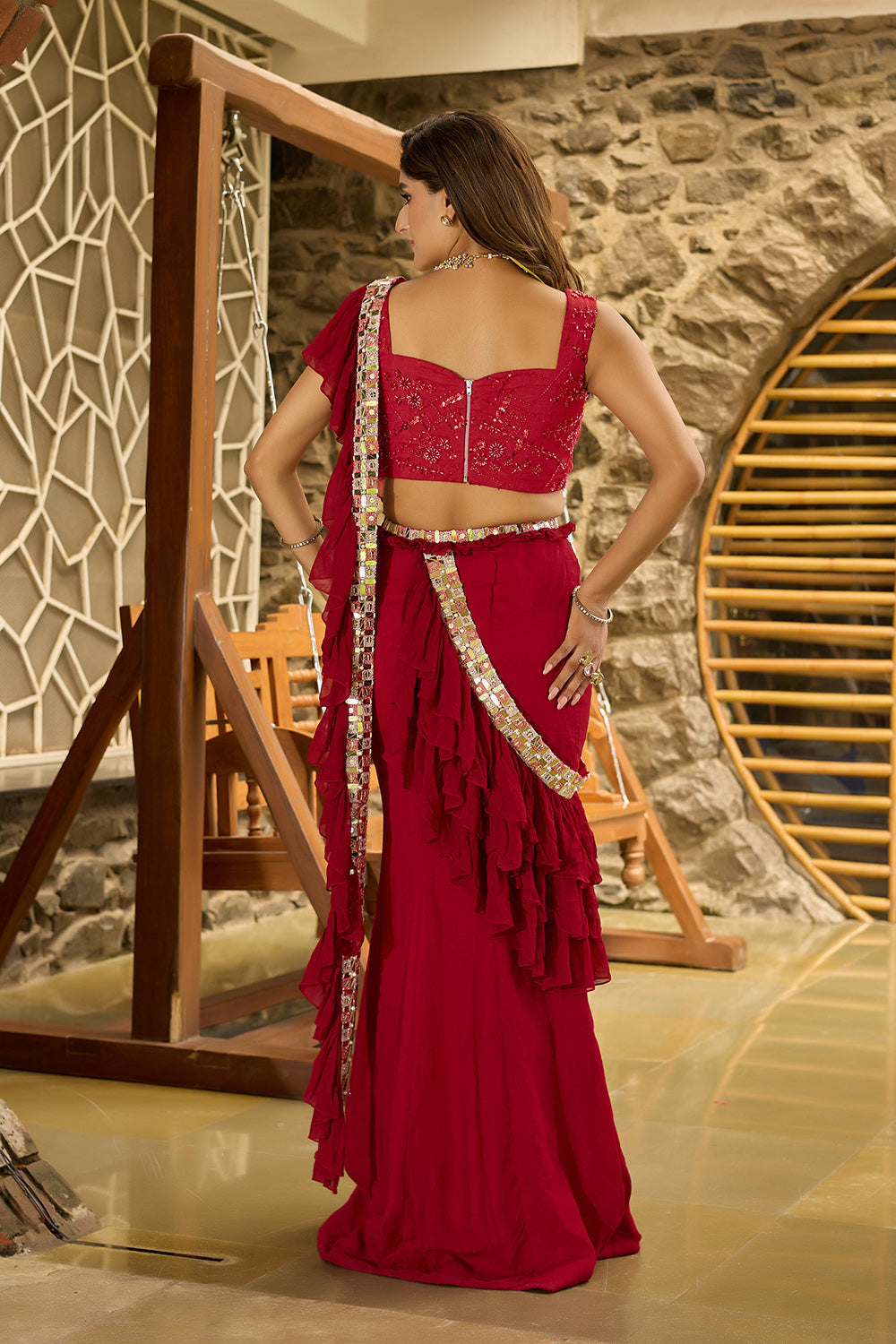 Kumkum Ruffle Sari