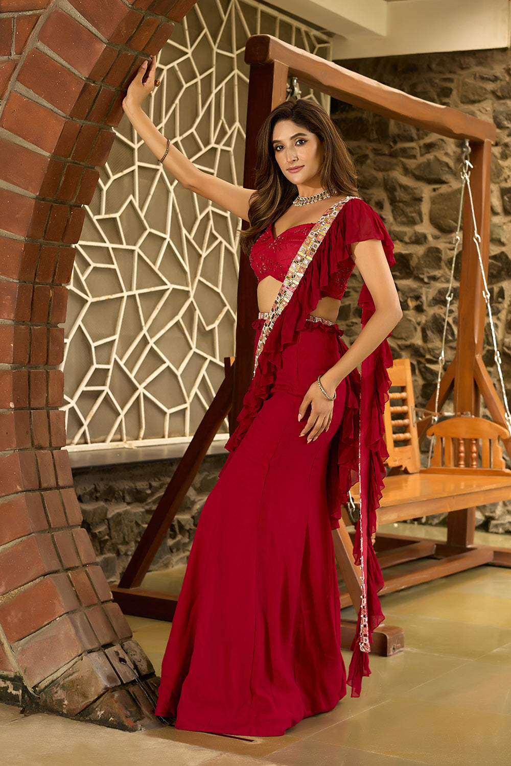 Kumkum Ruffle Sari