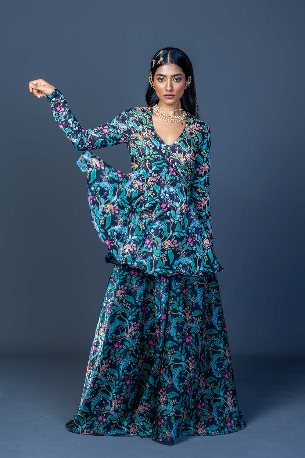 Midnight Peacock Peplum Ensemble