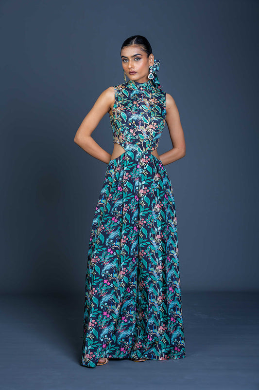 Peacock Mirage Cutout Jumpsuit