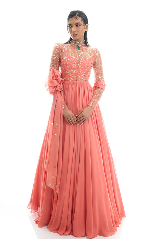 Apricot Sunburst Glamour Gown