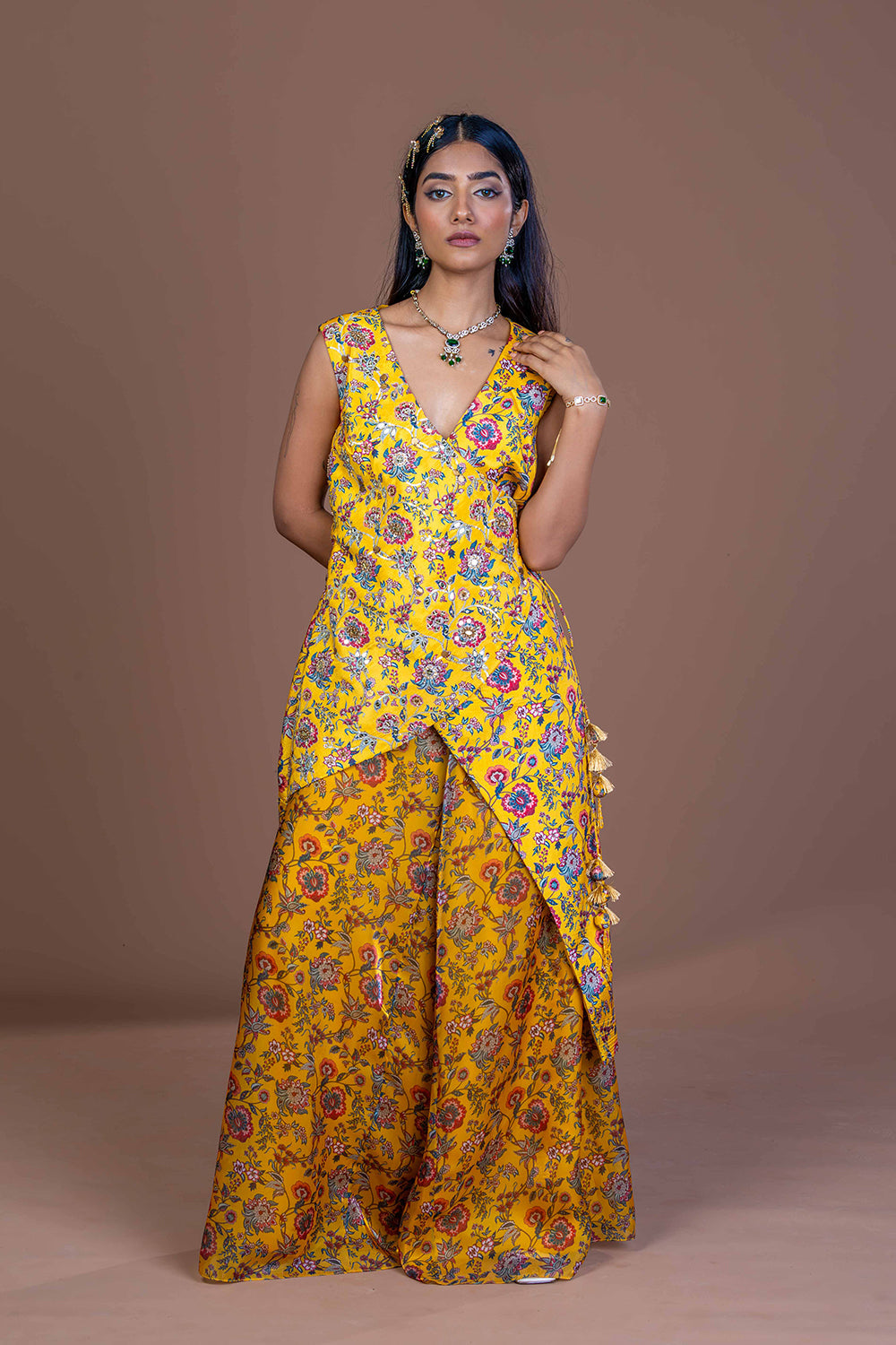 Sunlit Drape Layered Kurta with Palazo Coord Set