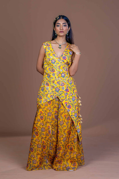 Sunlit Drape Layered Kurta with Palazo Coord Set